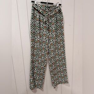 Wide leg Geometric Design Pants in Green, Black, and Tan